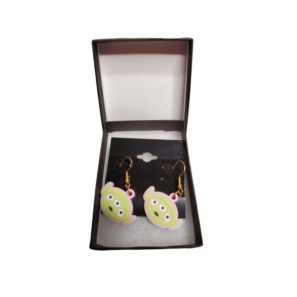 🎄3 FOR $20🎄 Handmade Silicone Toy Story Alien 2" Dangle Earrings. - Picture 2 of 3